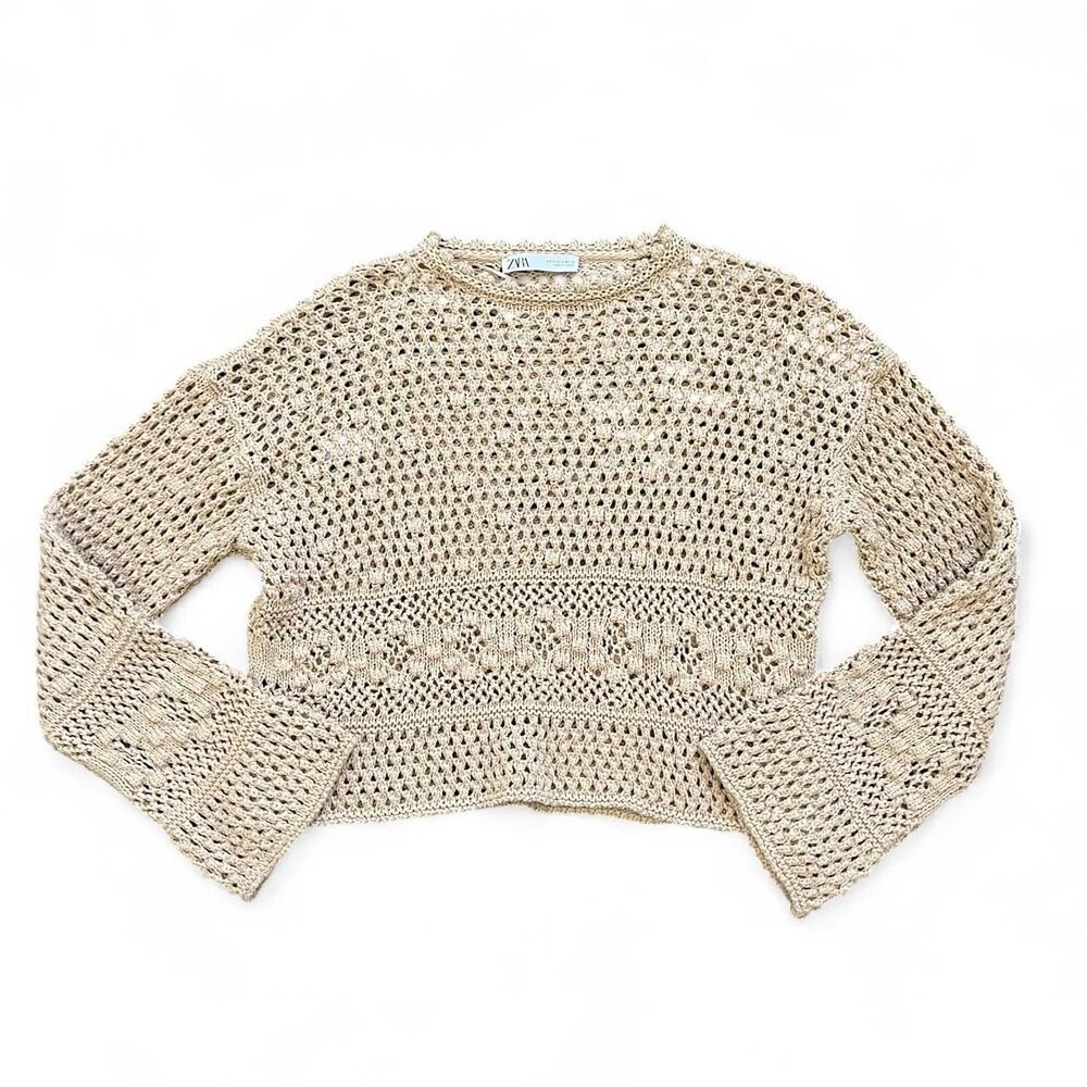 Zara Women's Cream and Tan Jumper